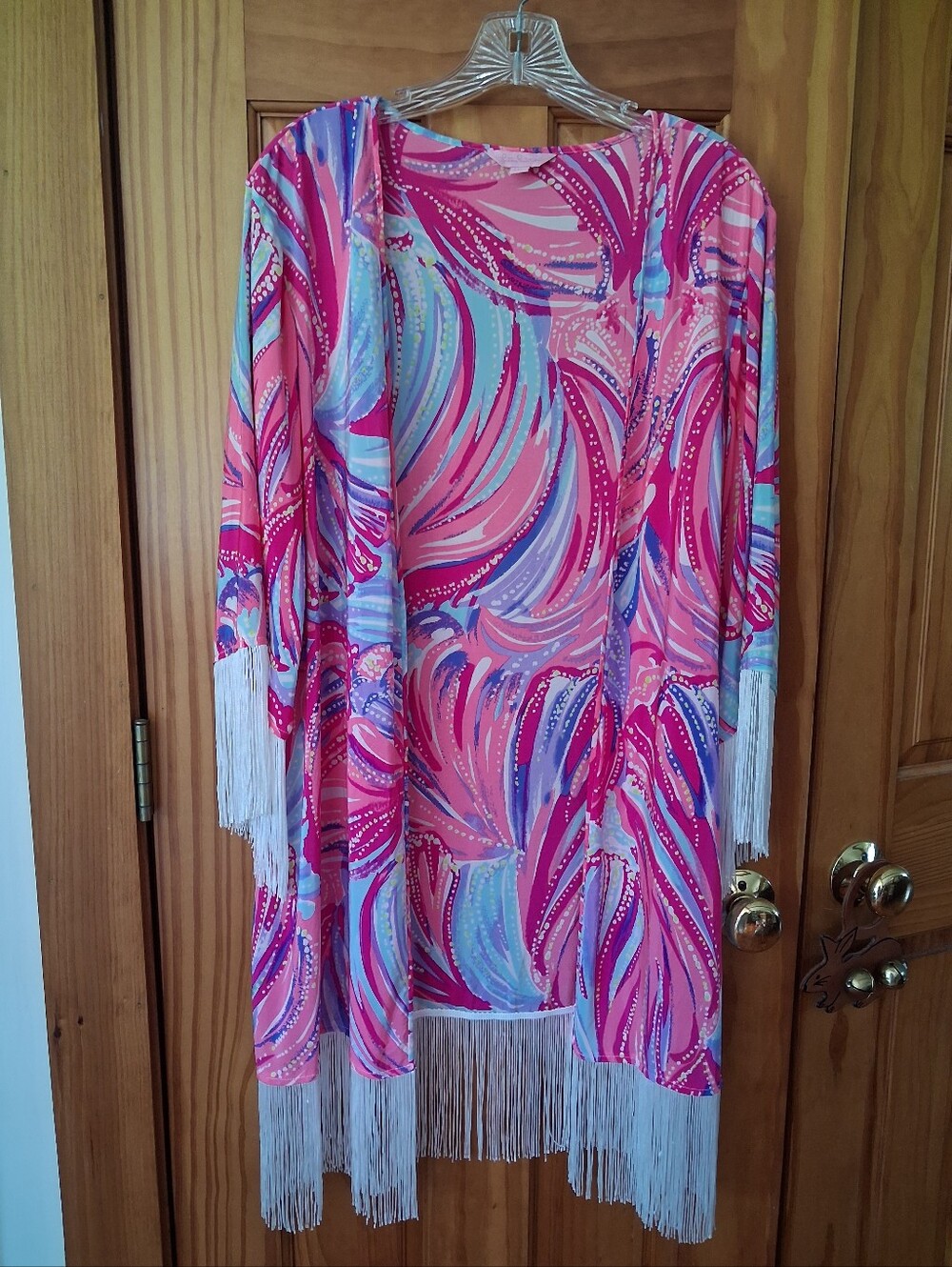 Lilly Pulitzer Noelle Kimono "Oh My Guava" Silk Pink/blue L/XL Pristine!